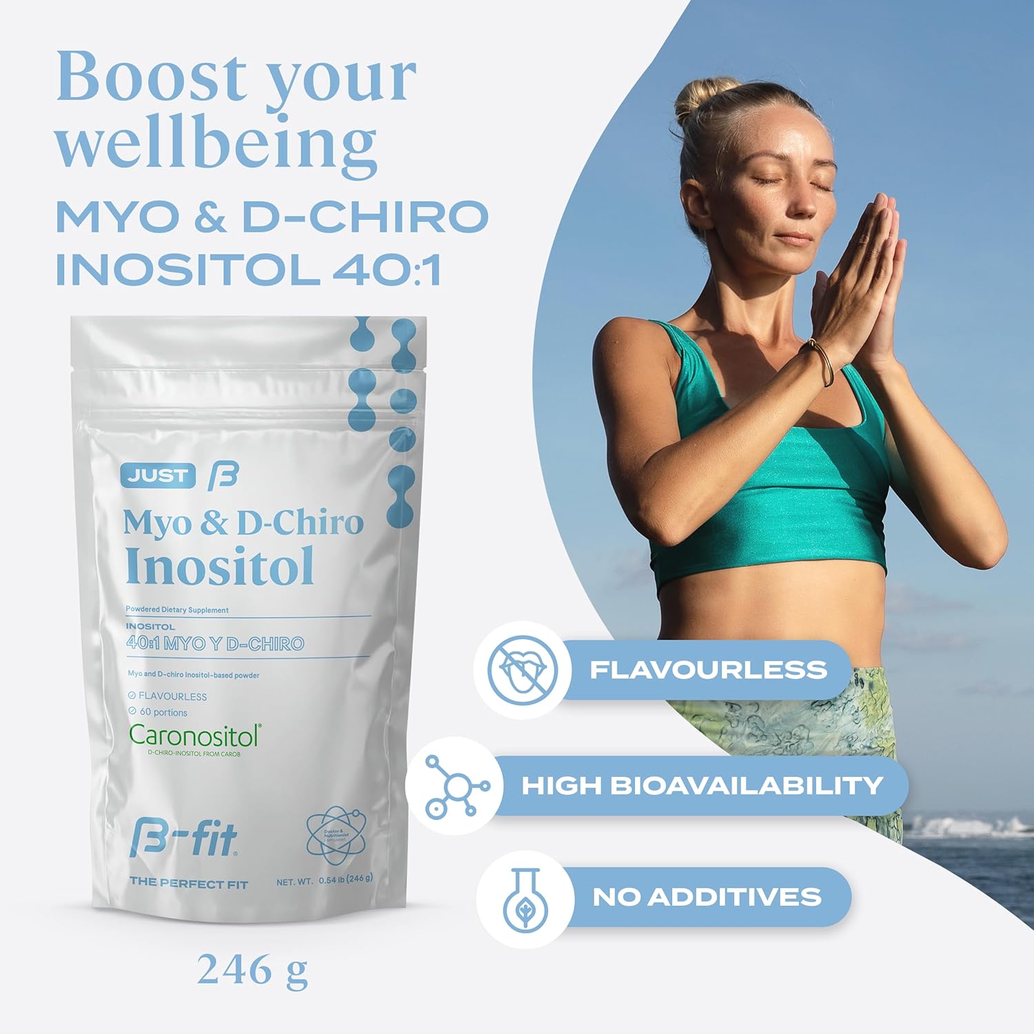 Just Inositol - Myo-inositol & D-Chiro Inositol Supplement 40:1 Formula - 2 Month Supply 60 Servings - No Additives - Inositol Powder - Vitamins for Women