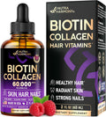 Liquid Biotin & Collagen - Vitamins for Hair Growth Support for Women & Men - Extra Strength 60000 mcg Drops - B7 Supplement - Strong Nails & Healthy Skin - 98% Faster Absorption Than Pills