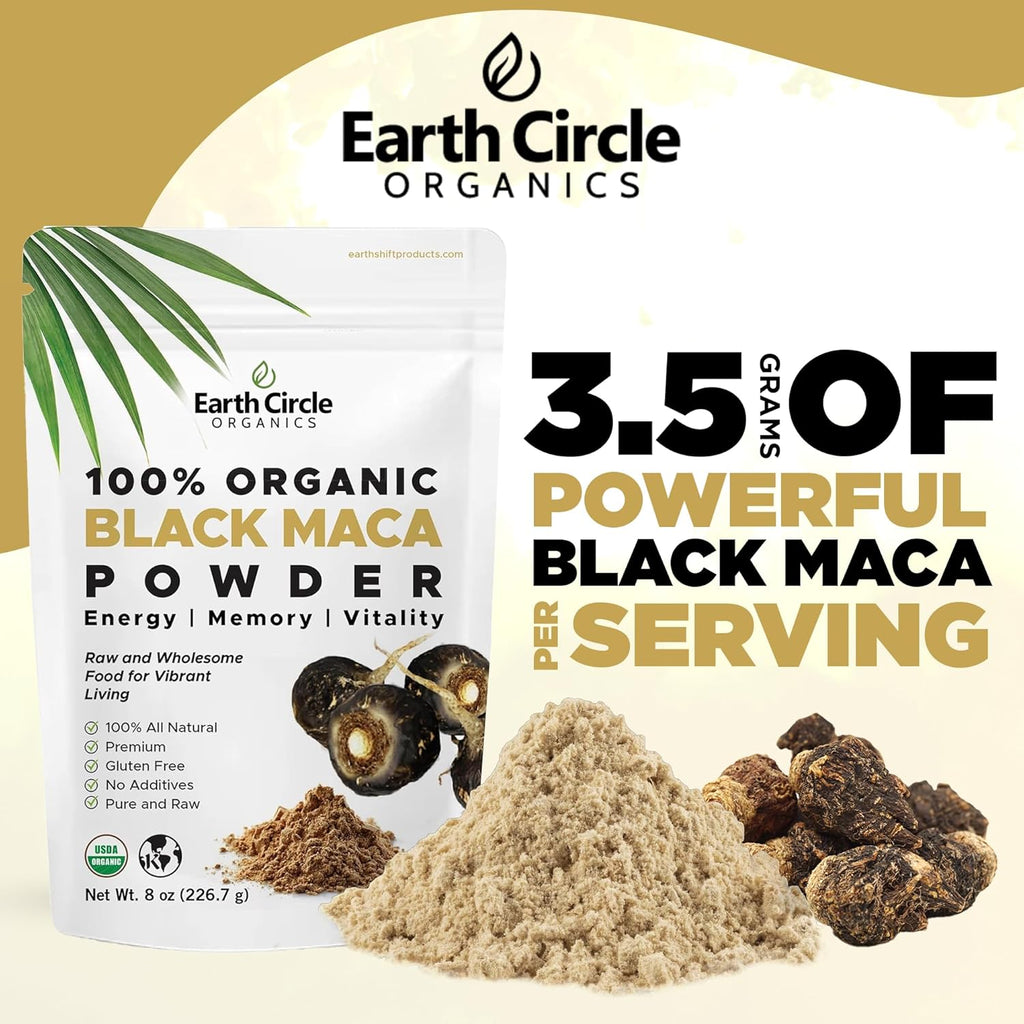 Organic Black Maca Peruvian Root Powder | Black Maca Root for Men | Natural Supplement | Essential Vitamins, Minerals & Fatty Acids Improved Energy | Immune Support (8oz, Pack of 1)