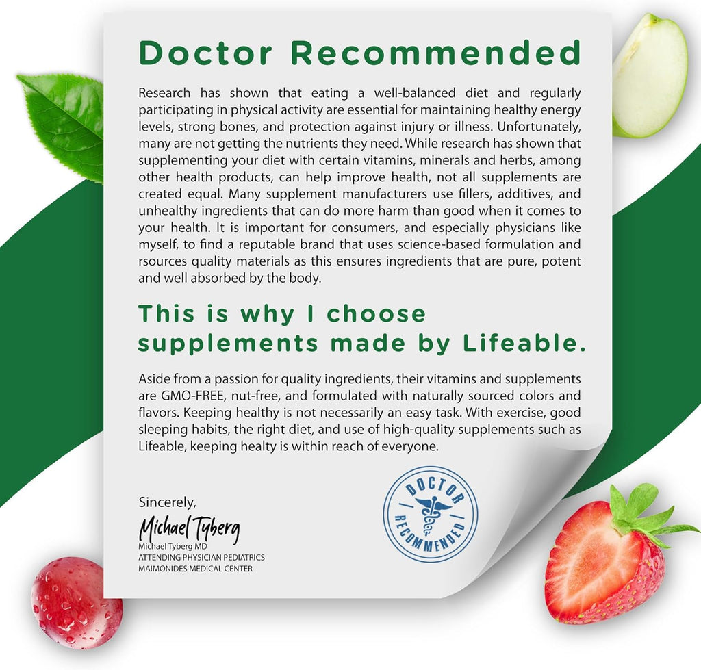 Lifeable Multivitamin with Iron for Adult | 13 Essential Vitamins and Minerals for Men and Women | Great Tasting Naturally Sourced Berry Flavor | Vegetarian Non-GMO | 90 Gummies