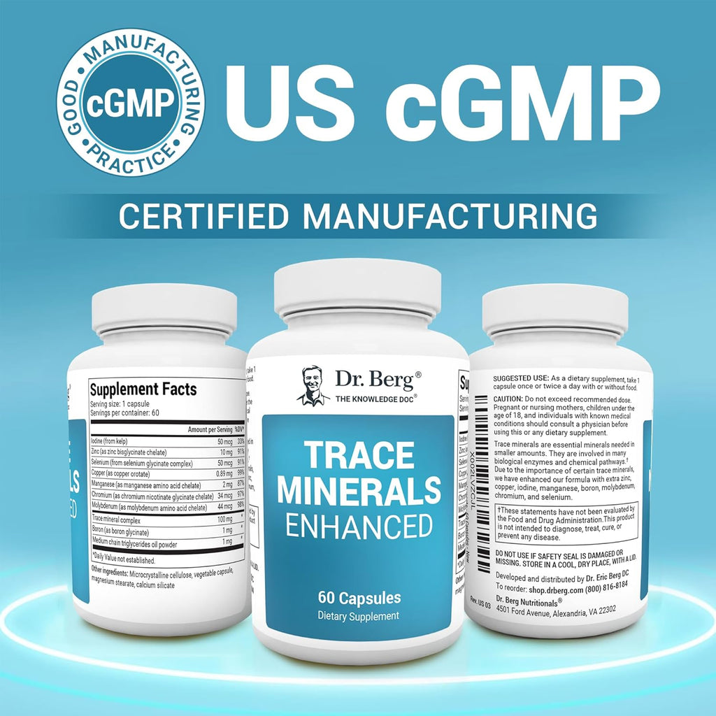 Dr. Berg Trace Minerals Enhanced Complex - Complete with 70+ Minerals Including 10 mg of Zinc - Dietary Supplement - 60 Capsules
