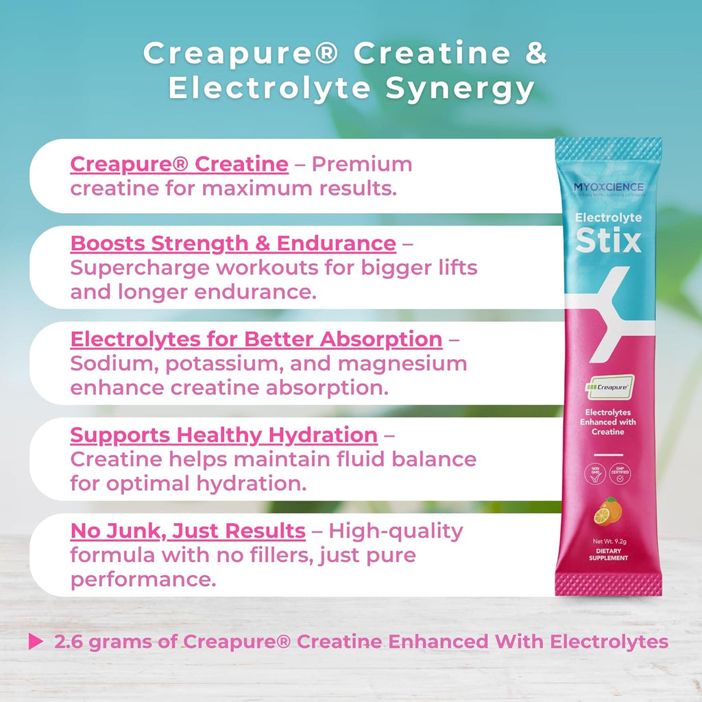 MYOXCIENCE Electrolyte STIX | Creatine Electrolyte Powder | Recovery from Exercise & Muscle Development w/Real Salt (Natural Orange Flavor) (Stix 30 ct)