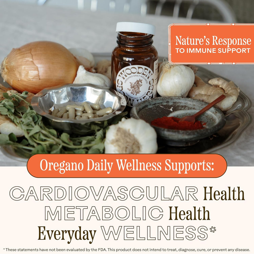 Wooden Spoon Herbs Oregano Daily Wellness Supplement | Immune Support, Digestive Health & Antioxidants | Organic Oregano Leaf & Garlic | Gentle, Stomach-Friendly Formula | 90 Capsules, Vegan & Non-GMO