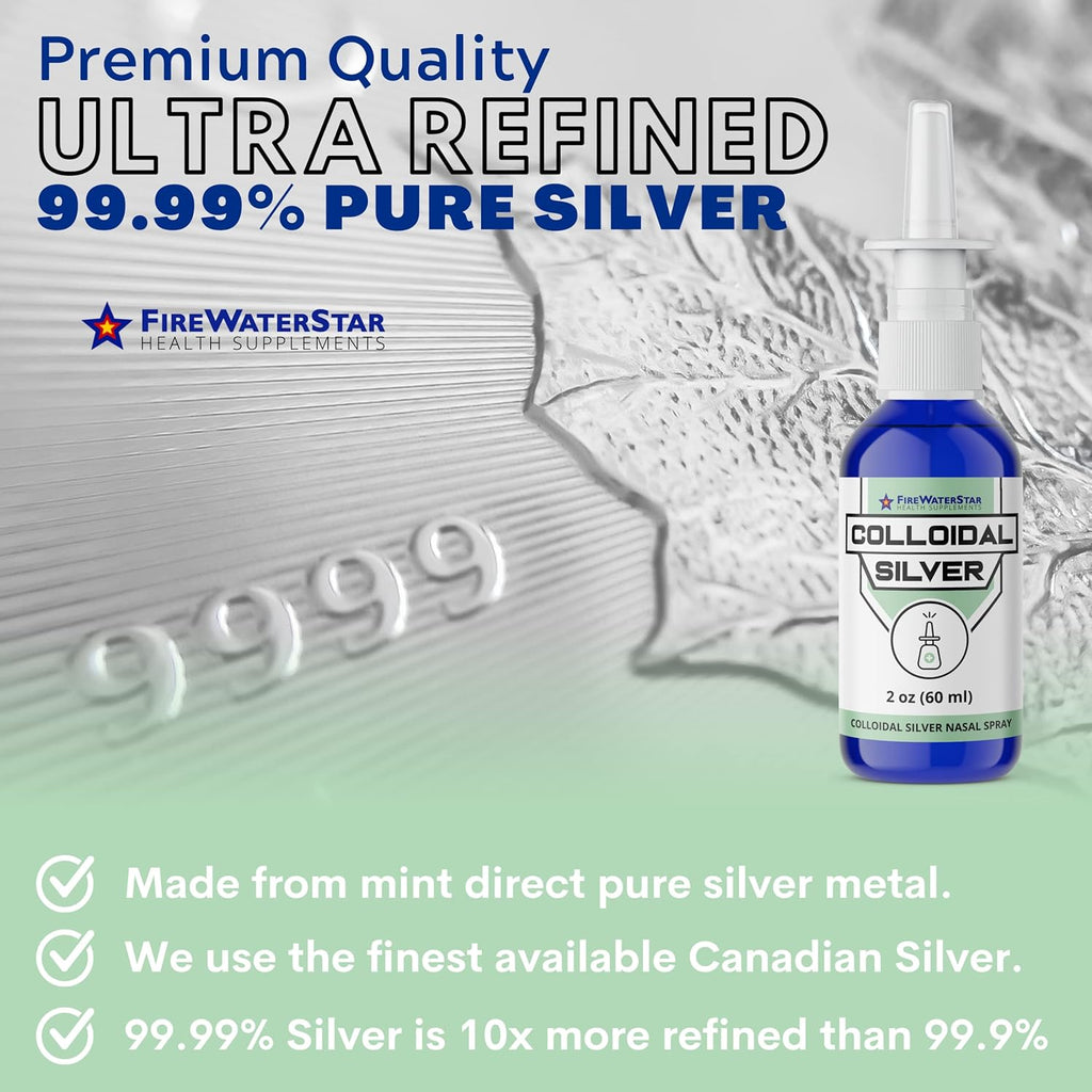 FWS Colloidal Silver Nasal Spray - 2oz - Ultra Fine Silver Mist - 50 ppm - 99.99% Purity - Sinus Relief - Helps with Dry, Irritated, Stuffy Nose - Immune System Support - for Adults and Teens