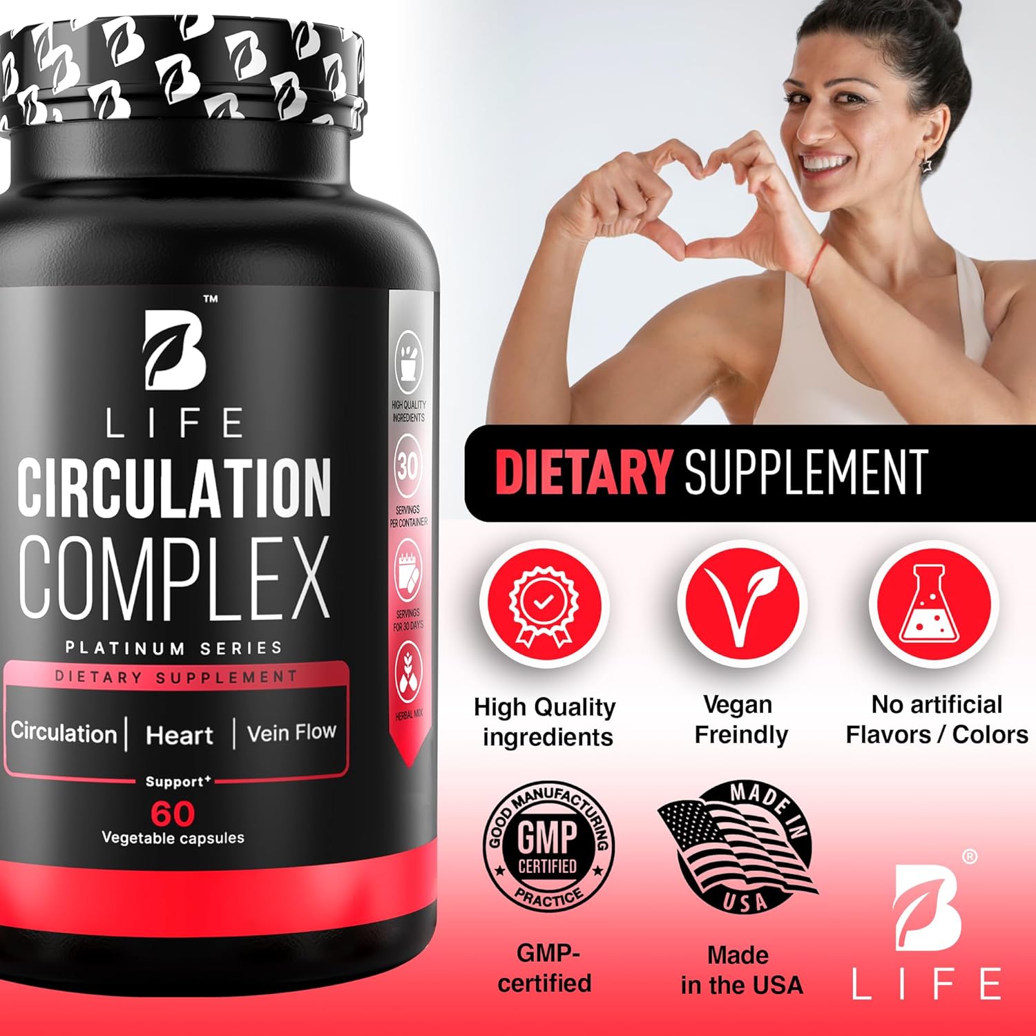Circulation Support Supplement for Vein & Artery Health | Vascular Support with L-Arginine, Horse Chestnut & Butcher’s Broom | Promotes Healthy Leg Circulation & Vein Function | 60 Capsules