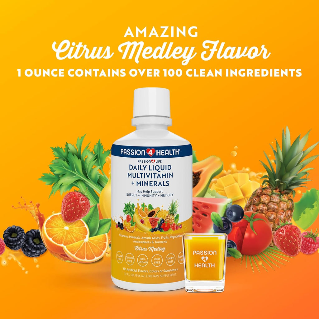 Mega Liquid Multivitamins, Trace Minerals, Amino Acids, Turmeric for Adults, Men, Women, Teens, Kids, Non-GMO, No Soy, No Dairy
