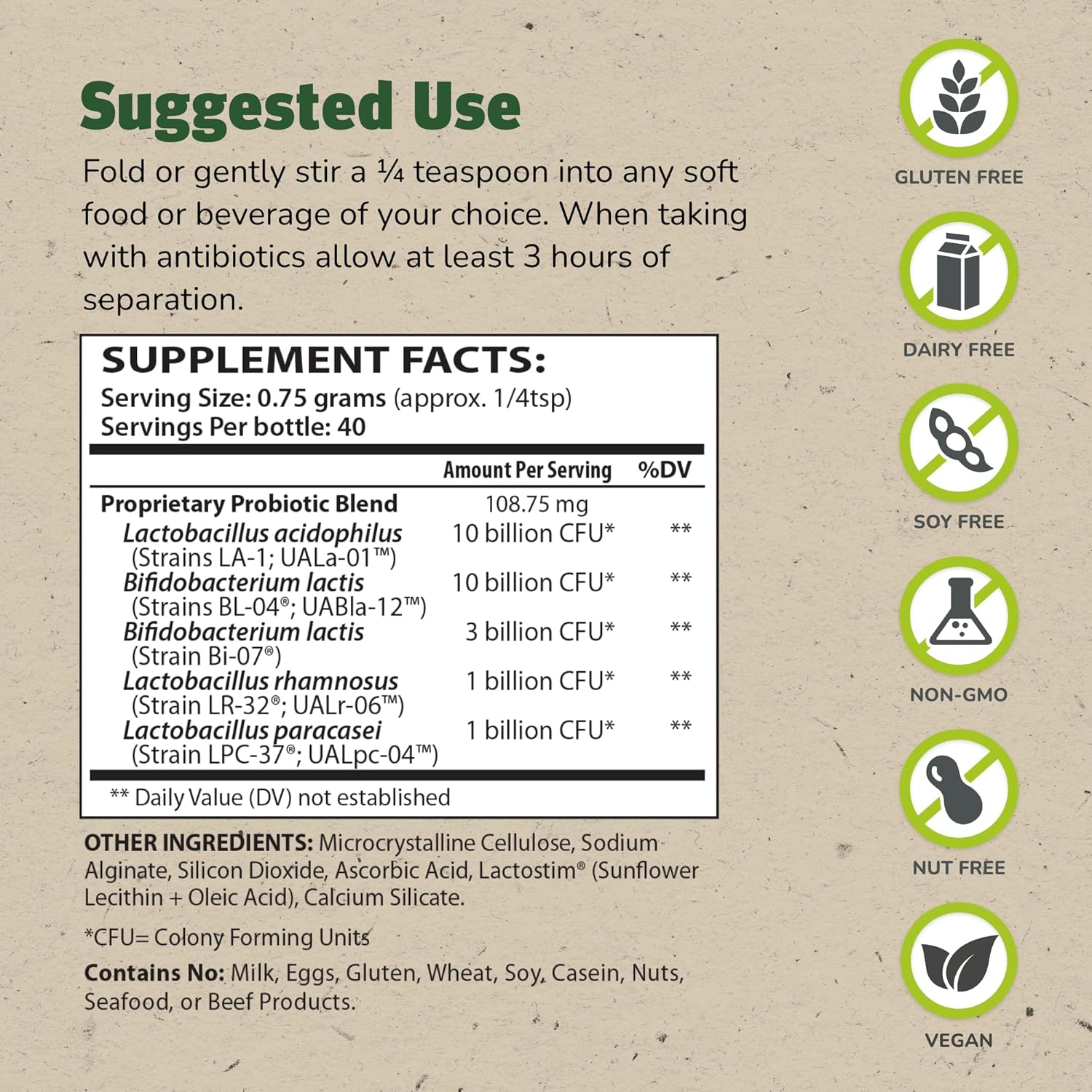 Master Supplements Granular Theralac - 1.05 oz - Multi-Strain Probiotic Powder for Optimal Gut Health - Great for Kids - Vegan, Gluten Free - 40 Servings