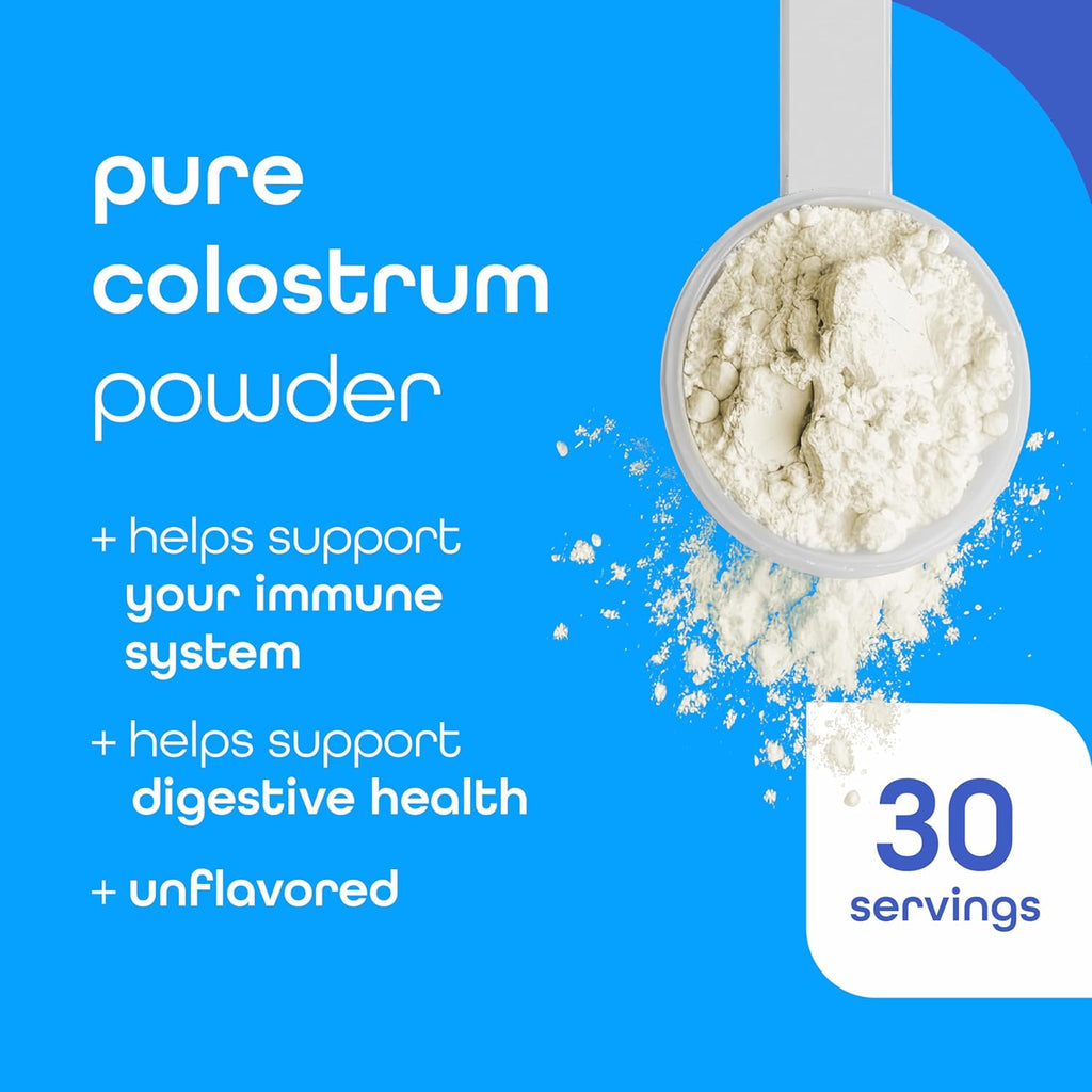 Zena Nutrition Bovine Colostrum Powder Supplement, 1000mg Pure Colostrum, Supports Immune and Digestive Health, Promotes Gut Health, Keto, Gluten Free, Fat Free, Grass Fed, Unflavored, 30 Servings