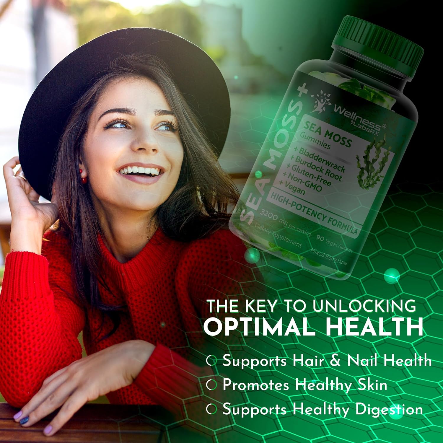 Sea Moss Gummies, 3200mg Irish Sea Moss Mixed Berry Flavor with Maximum Potency Bladderwrack and Burdock Root - Supports Skin, Energy and Immunity - 180 Count