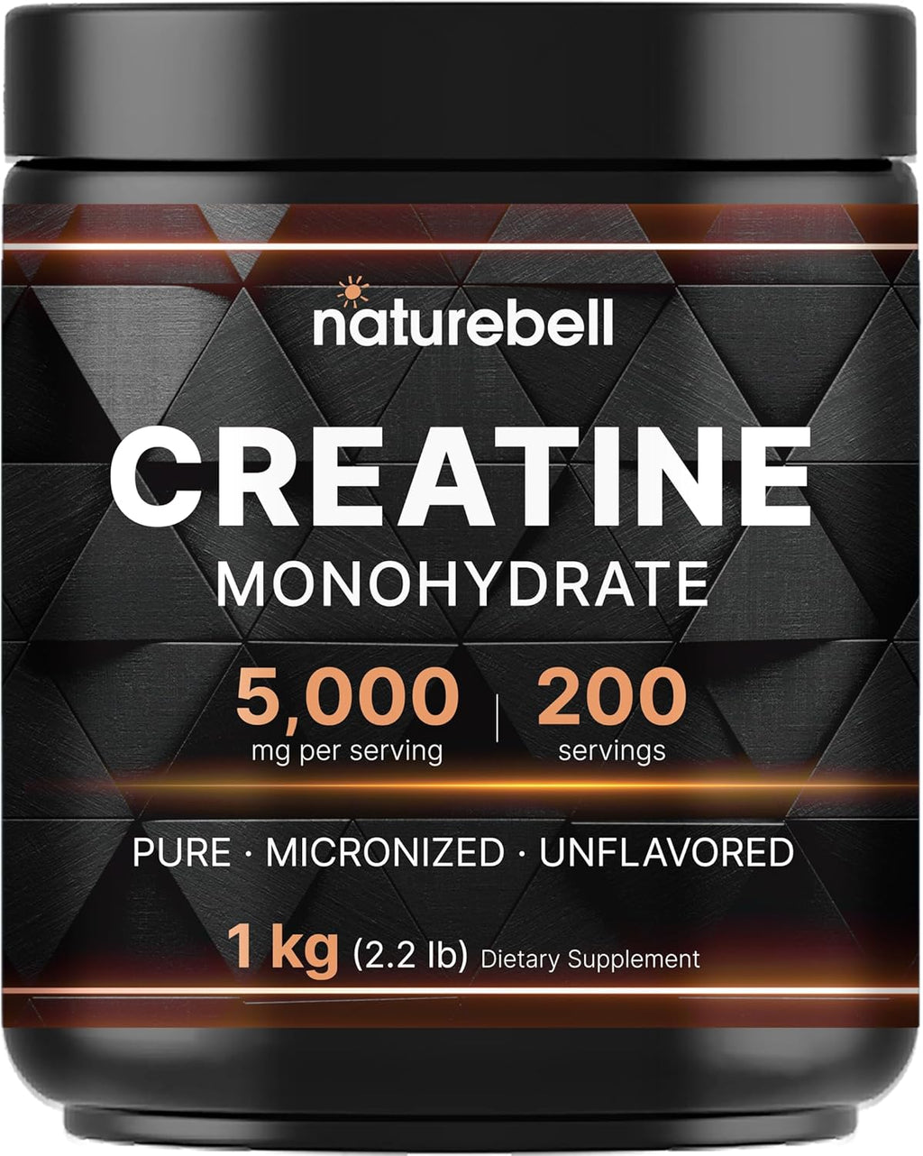 NatureBell Creatine Monohydrate Powder 1,000g, 5,000mg Per Serving | Micronized, Pure & Unflavored | Pre-Workout Muscle Support | Keto, Vegan, Filler-Free | 200 Servings (2.2 lb)