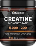 NatureBell Creatine Monohydrate Powder 1,000g, 5,000mg Per Serving | Micronized, Pure & Unflavored | Pre-Workout Muscle Support | Keto, Vegan, Filler-Free | 200 Servings (2.2 lb)