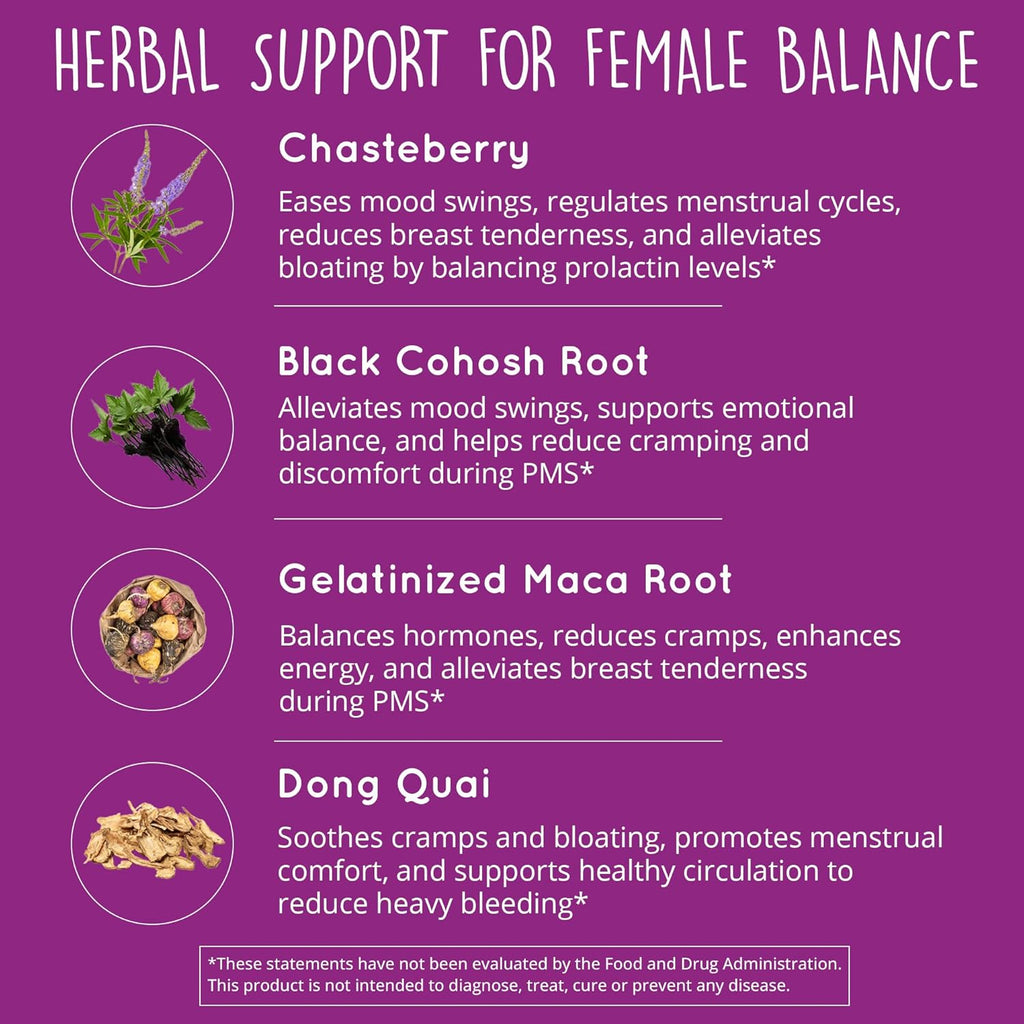 Hormone Balance for Women 180 Ct – PMS Support Supplement for Women, Menopause & Perimenopause | Bloating Relief, Menstrual Cramp, Mood, PMDD | Chasteberry, Black Cohosh, Dong Quai | Vegan, Non-GMO