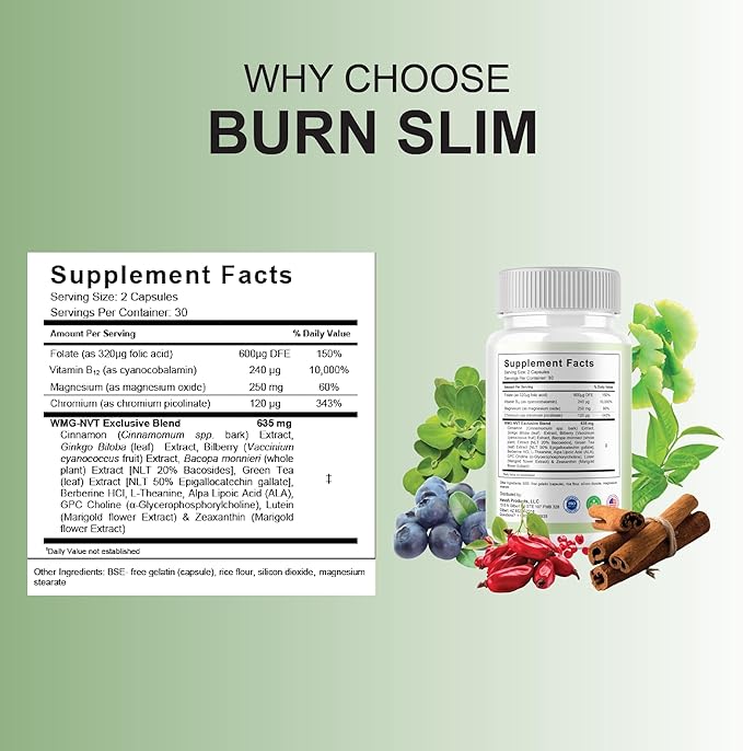 BLUE VIBE Burn Slim Pro Capsules, BurnSlim Advanced Maximum Strength Overall Health & Wellness Support Supplement, Burn Slim Premium All Natural Daily Health Support Formula (2 Pack - 120 Capsules)