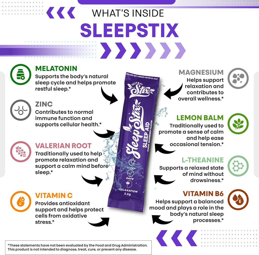 Sleep Aid Melatonin Powder Tryptophan Glycine Valerian Root Magnesium For Sleep Lemon Balm L Theanine Magnesium Glycinate Zinc Sleep Aid Myo Inositol GABACalm B6 5 HTP Stress Relief 20 Stix