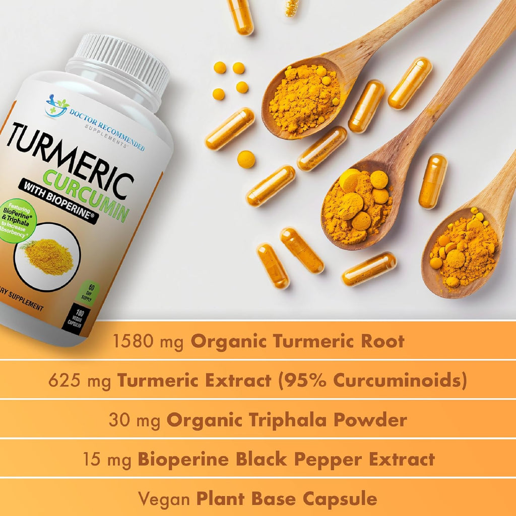 Turmeric Curcumin Supplement - 2250mg/d - Veggie Caps - 95% Curcuminoids with Black Pepper Extract (Bioperine) - 750mg Capsules - 100% Organic - Most Powerful Turmeric (Pack of 3)