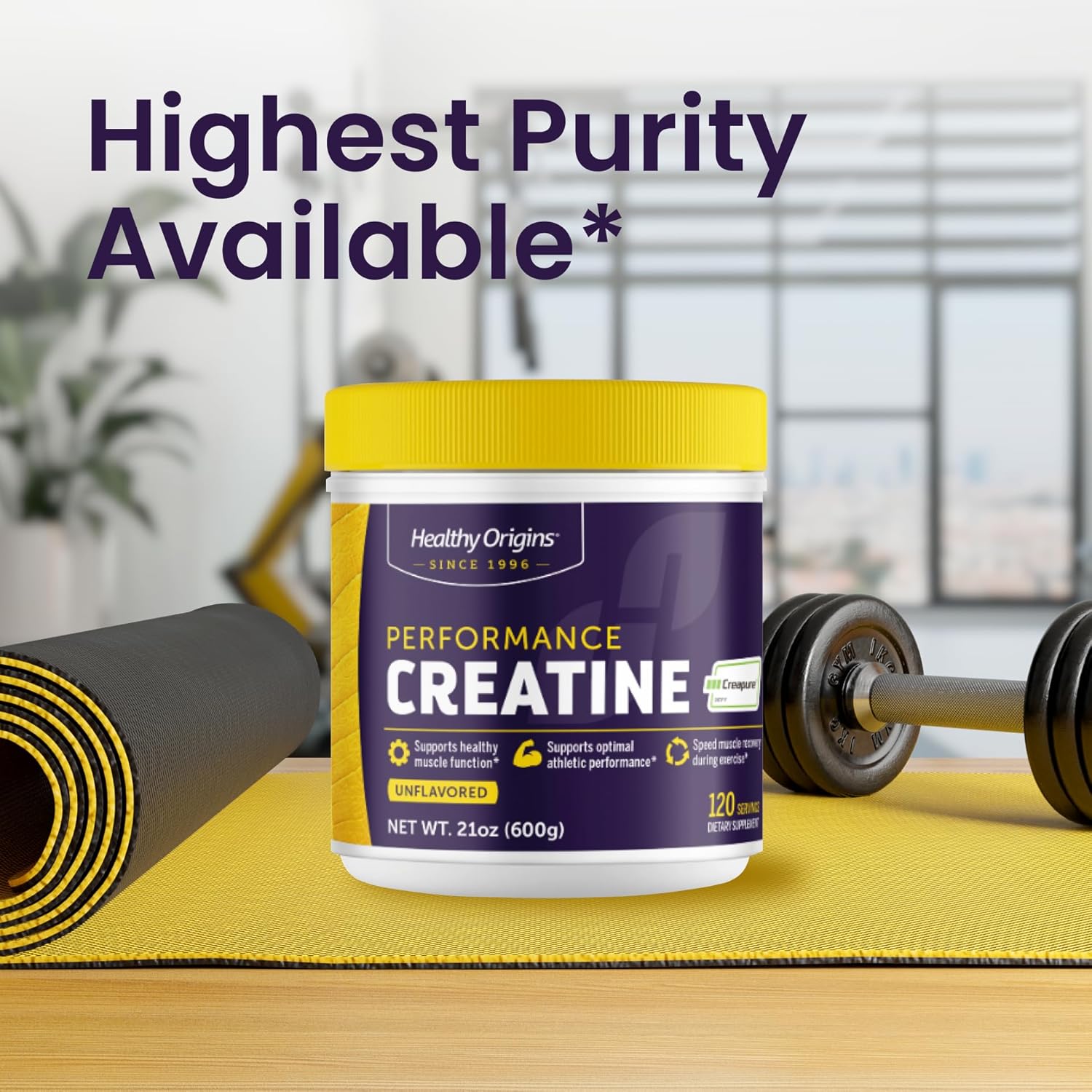 Healthy Origins® Performance Creatine with Creapure®, Unflavored Micronized Powder, Supports Muscle Function, Energy & Recovery, 21.2oz (600g), 120 Servings