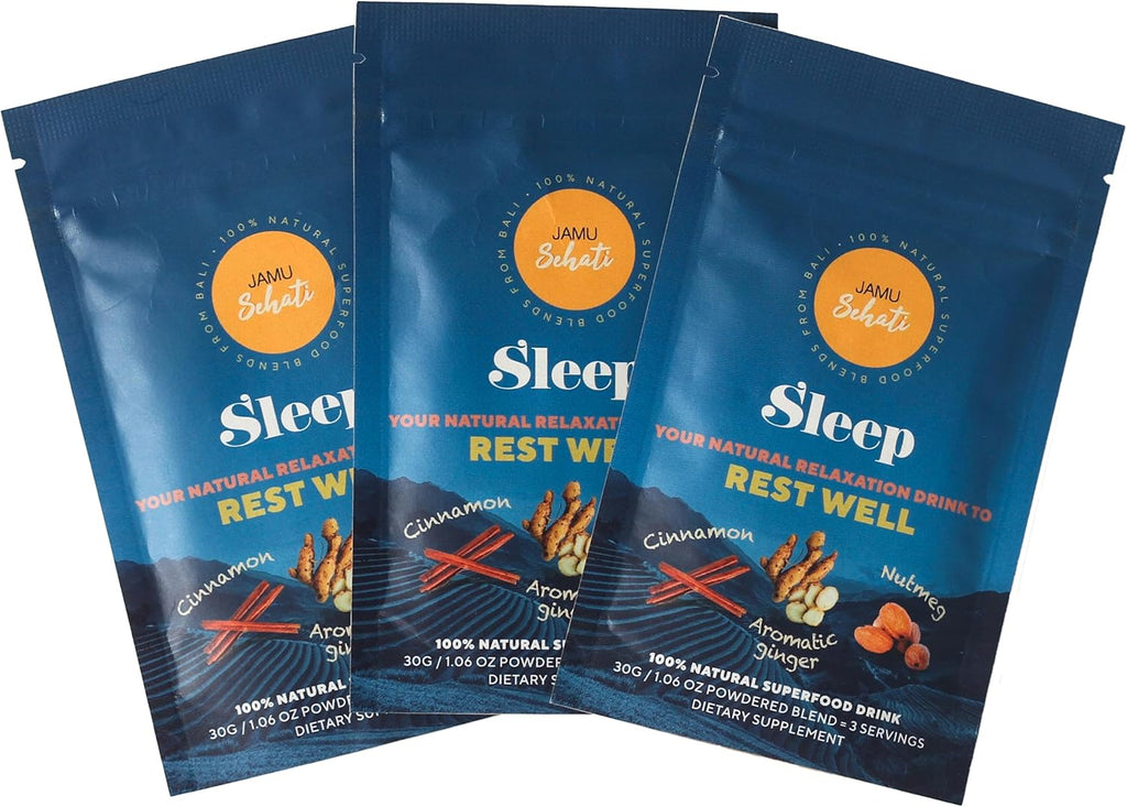 JAMUSEHATI Sleep, Natural Superfoods Blend from Bali, Containing Ginger, Nutmeg, Cinnamon and Star Anise, Pack of 3 Sachets