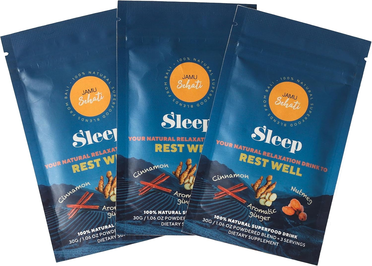JAMUSEHATI Sleep, Natural Superfoods Blend from Bali, Containing Ginger, Nutmeg, Cinnamon and Star Anise, Pack of 3 Sachets