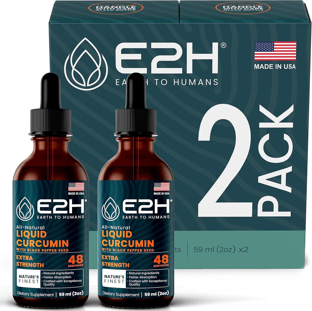 E2H Turmeric Curcumin Drops with Black Pepper - Boost Your Health - Joint Support Supplement - Vegan - Non-GMO - (2 Bottles)