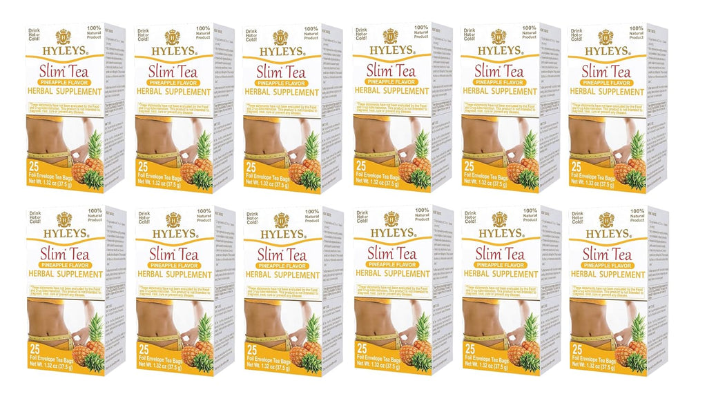 Hyleys Slim Tea Pineapple Flavor - Weight Loss Herbal Supplement Cleanse and Detox - 25 Tea Bags (12 Pack)