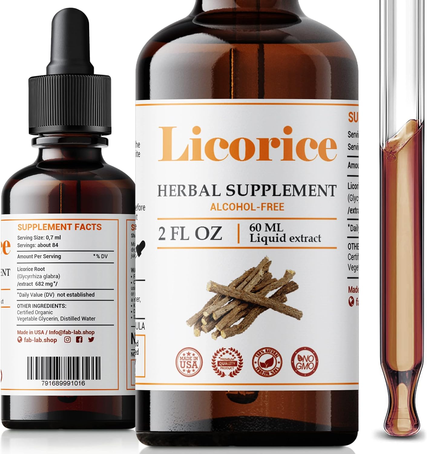 FabLab Licorice Root Extract - Herbal Immune Support- Glycyrrhiza Glabra Supplement for Digestion Restore Respiratory Health Fatigue -Non-GMO (Licorice 2 Fl Oz)