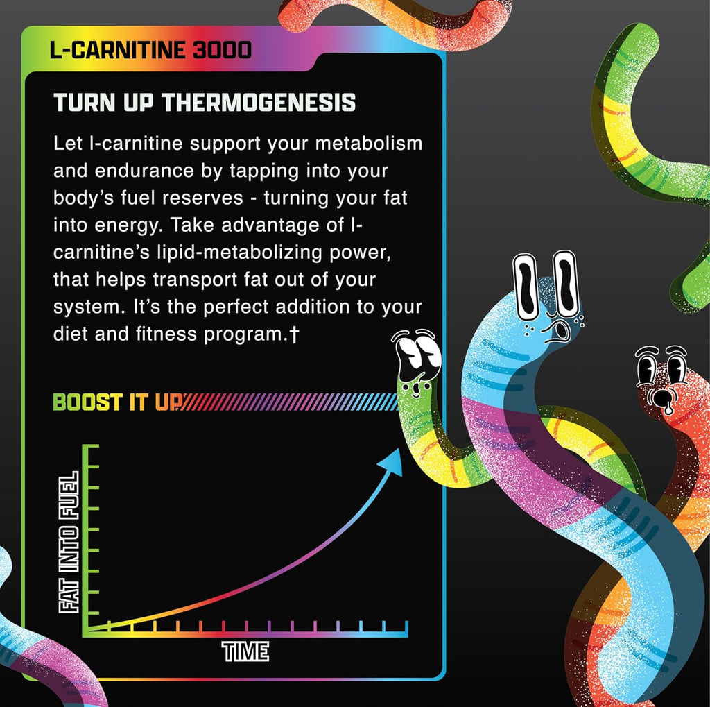 Nutrex Research Liquid Carnitine 3000 – Sour Gummy Worms | L-Carnitine Liquid Shots, Stimulant Free | Supports Muscle Recovery for Men and Women