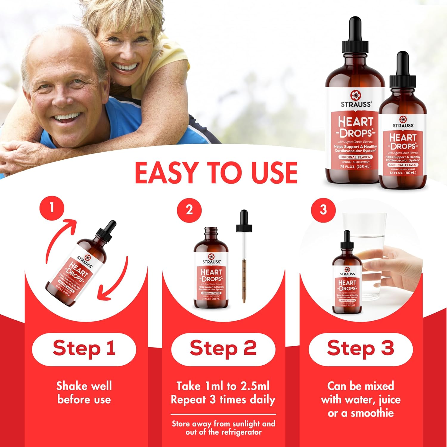 Strauss Naturals Heartdrops, Herbal Heart Supplements with European Mistletoe and Extracts of Aged Garlic, 3.4 fl oz, Cinnamon Flavor