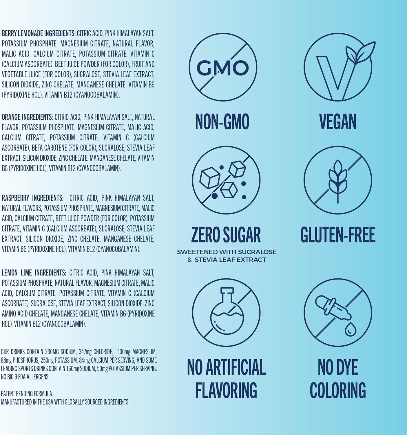 TREVI™ Sugar Free Electrolytes - Drink Mix Hydration Powder Packets - 8 Count - Original Variety Pack - Berry Lemoande, Lemon Lime, Raspberry, Orange
