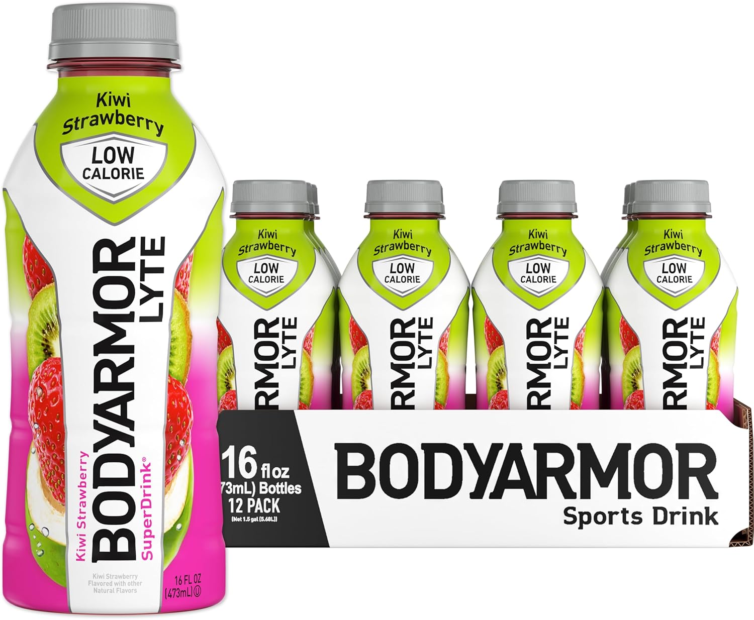 BODYARMOR LYTE Sports Drink Low-Calorie Sports Beverage, Kiwi Strawberry, Coconut Water Hydration, Natural Flavors With Vitamins, Potassium-Packed Electrolytes, Perfect For Athletes, 16 Fl Oz (Pack of 12)