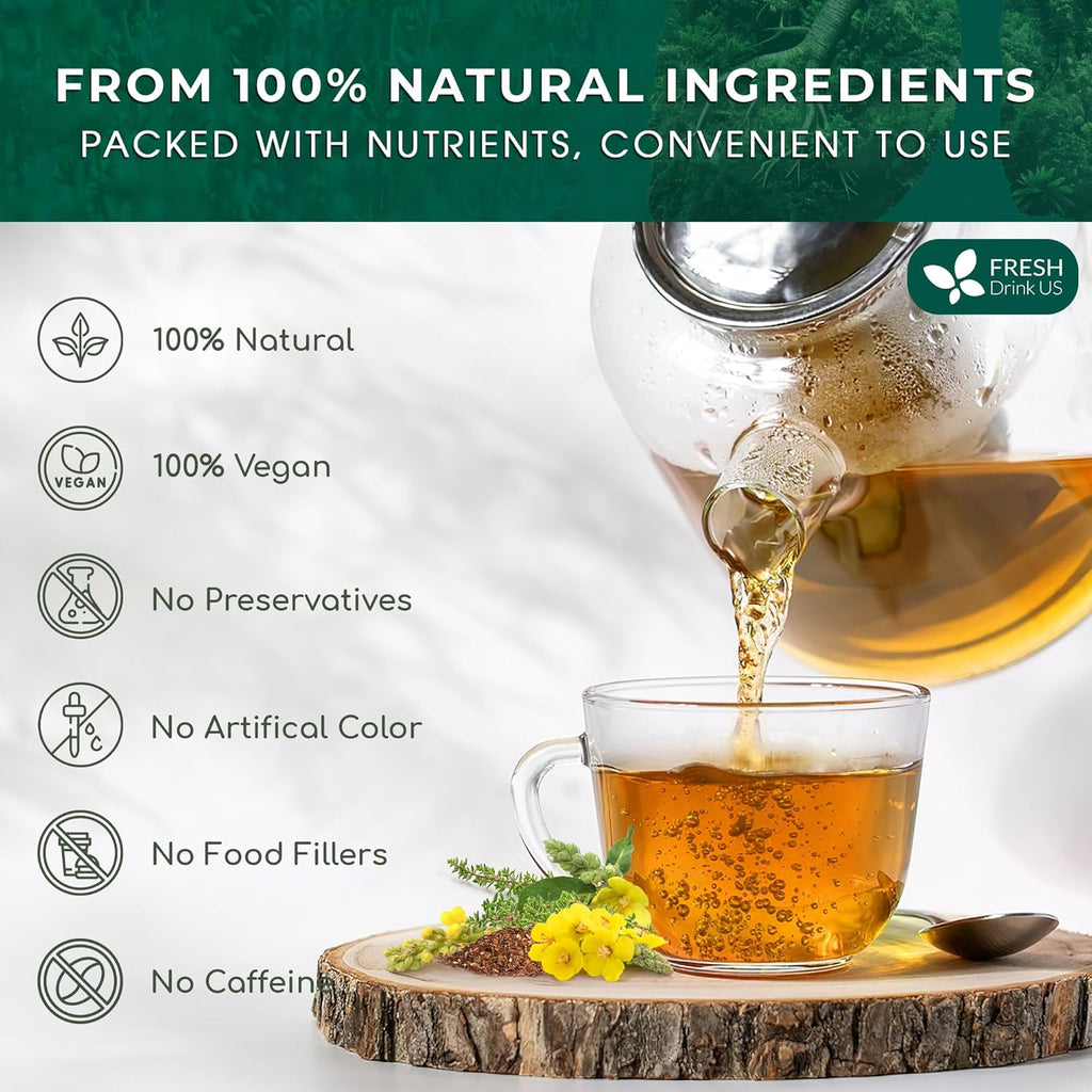 FreshDrinkUS, StrongerLungs 40 Tea Bags - Mullein Leaf, Ginseng, Elderberry, Ginger & Thyme - Supports Lung Cleanse, Congestion Relief & Mucus Detox - Caffeine-Free & All-Natural