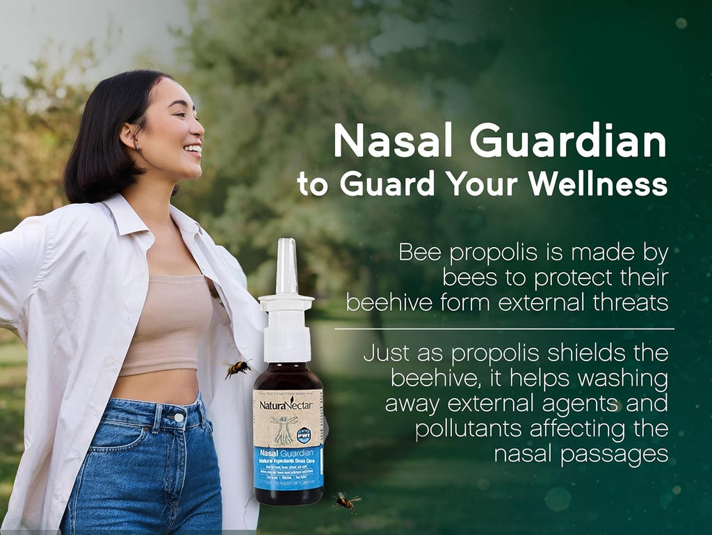 NaturaNectar - Bee Propolis Nasal Spray Saline Sinus Rinse & Relief - Pure Brazilian Propolis and Ingredients - Gentle and No Burning Sensation - Nasal Guardian - Ethical Beekeeping - 1 FL Oz - 1 Pack