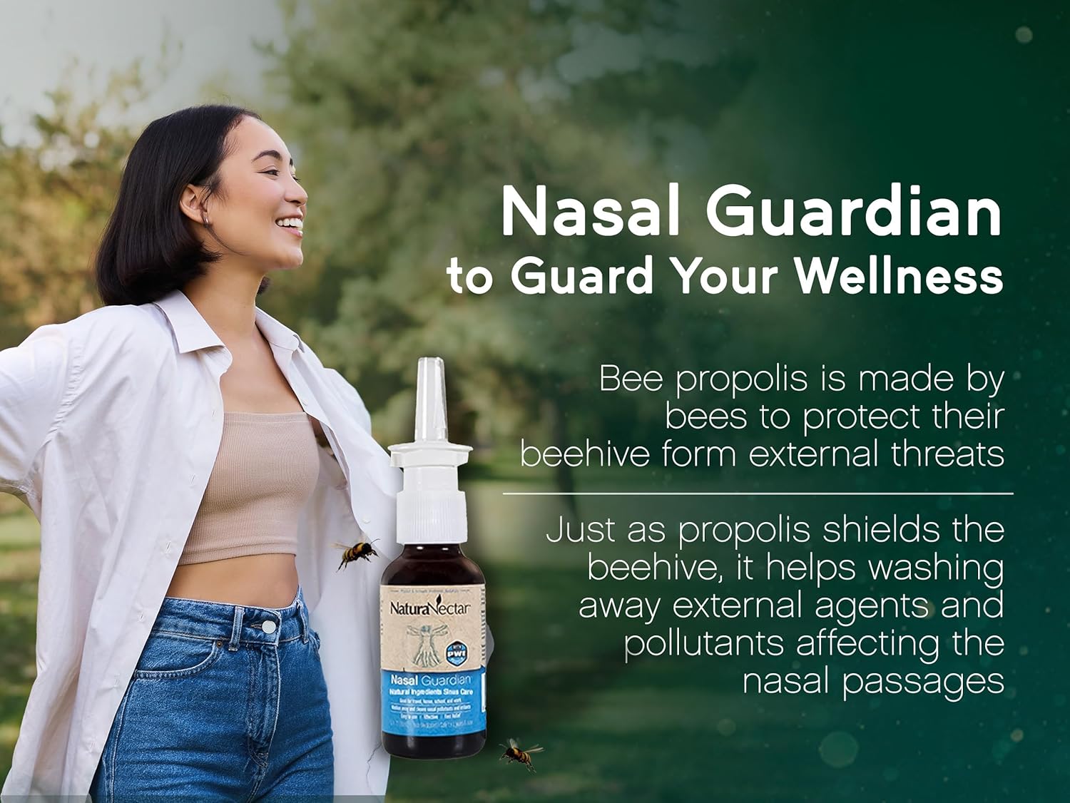 NaturaNectar - Bee Propolis Nasal Spray Saline Sinus Rinse & Relief - Pure Brazilian Propolis and Ingredients - Gentle and No Burning Sensation - Nasal Guardian - Ethical Beekeeping - 1 FL Oz - 1 Pack