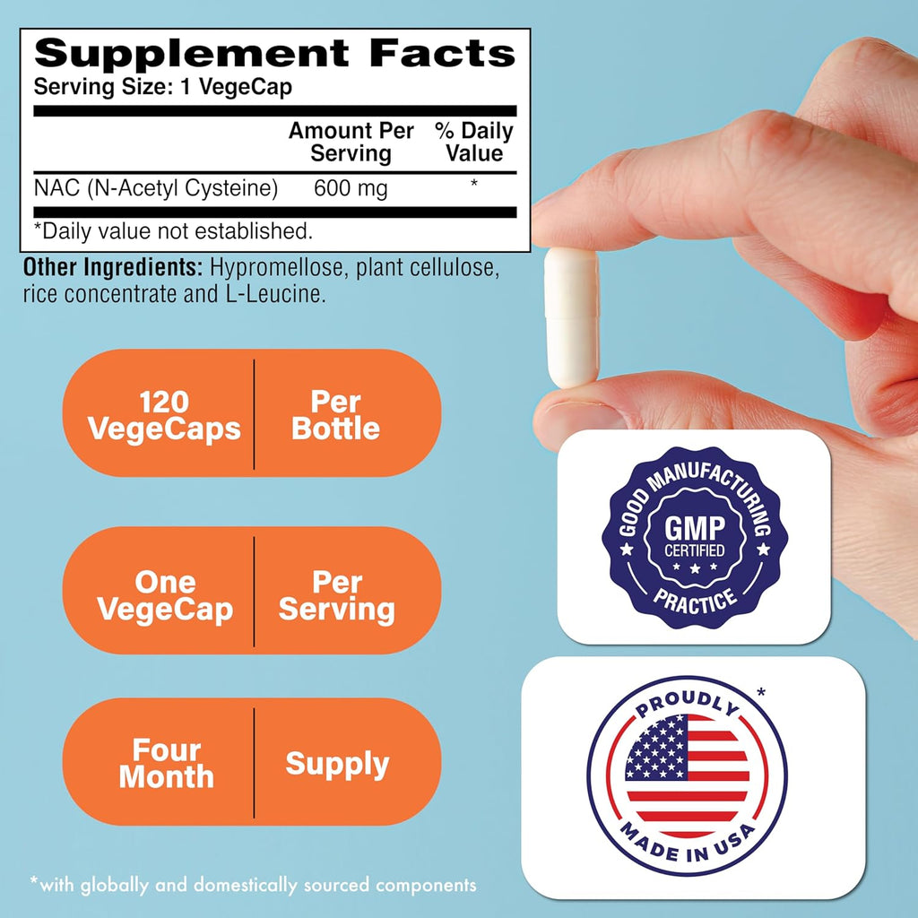 Health Thru Nutrition NAC N-Acetyl-Cysteine 600mg 120 Capsules | Vegan Certified | The Purest NAC Supplement | Supports Healthy Lung Liver Functions & Cellular Health | Non-GMO Soy & Gluten Free