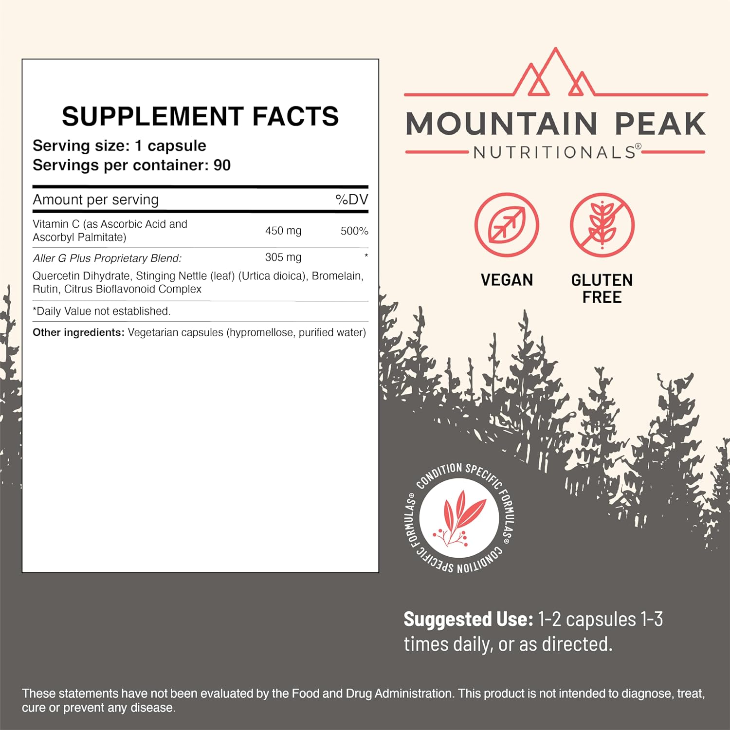 Mountain Peak Nutritionals Aller G Plus - Respiratory, Sinus, & Seasonal Allergy Support - w/Bromelain & Stinging Nettle - Promotes Healthy Immune Function (90 Vegetarian Capsules)