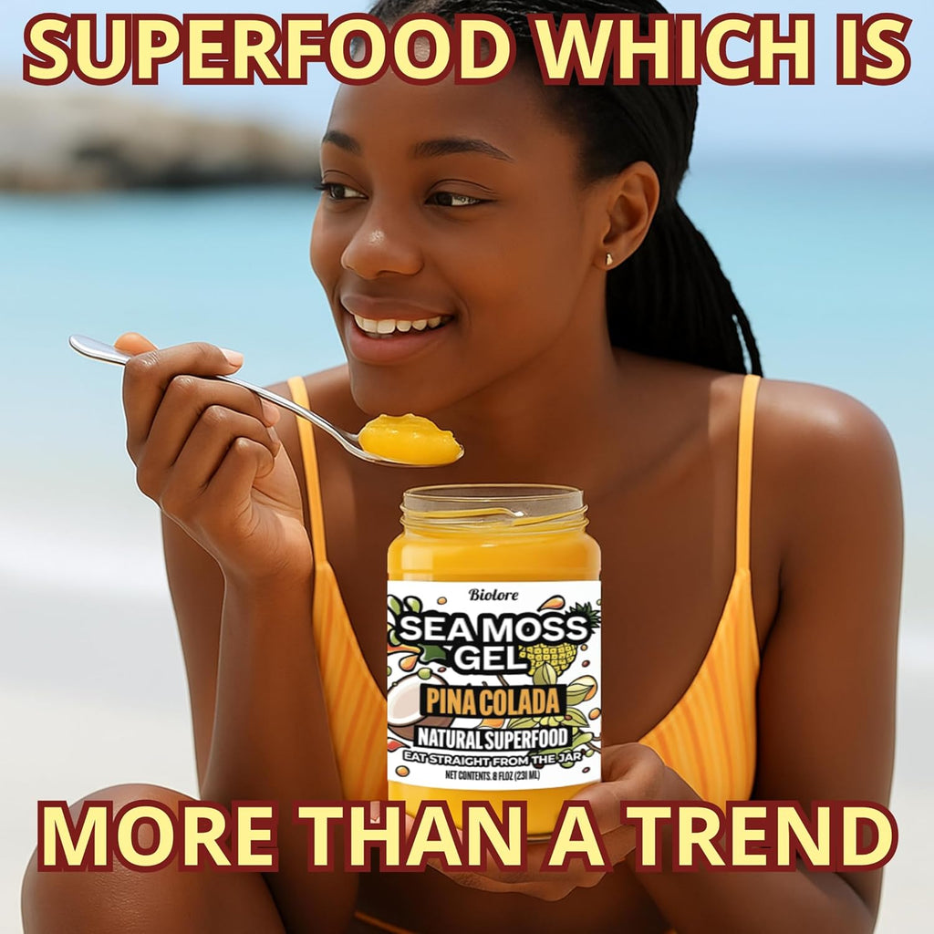 Biolore Sea Moss Gel Pina Colada Made in USA Raw Wildcrafted Irish Seamoss Essential Vitamins Trace Minerals Vegan Superfood, Jam, Jelly & Sweet Spread Gifts (Pina Colada - 8OZ)