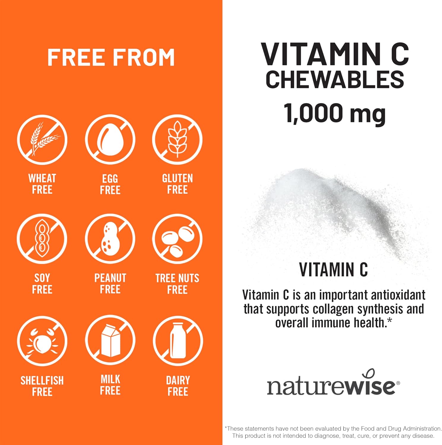 NatureWise Extra Strength Vitamin C Chewable 1000mg for Adults - Natural Orange Flavor - Immune System & Antioxidant Support - Non-GMO, Vegan & Sugar Free - 200 Chewable Tablets[100-Day Supply]