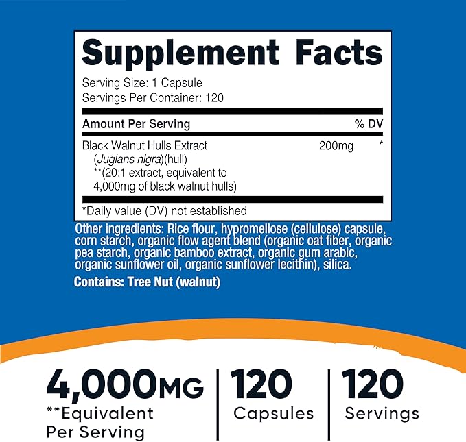 Nutricost Black Walnut Hulls Extract (4,000mg Equivalent) 120 Capsules - Vegan, GMO-Free, Gluten-Free