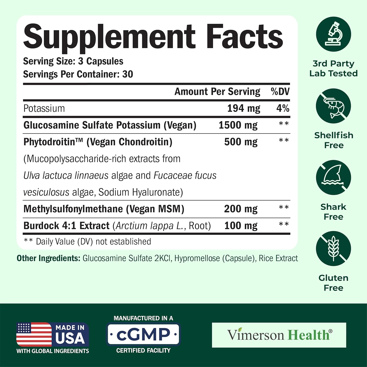Vegan Glucosamine Chondroitin MSM - 100% Vegan Joint Support Supplement for Women & Men with Burdock and Glucosamine Sulfate 1500 mg. Used for Cartilage and Joint Health and Flexibility - 90 Capsules