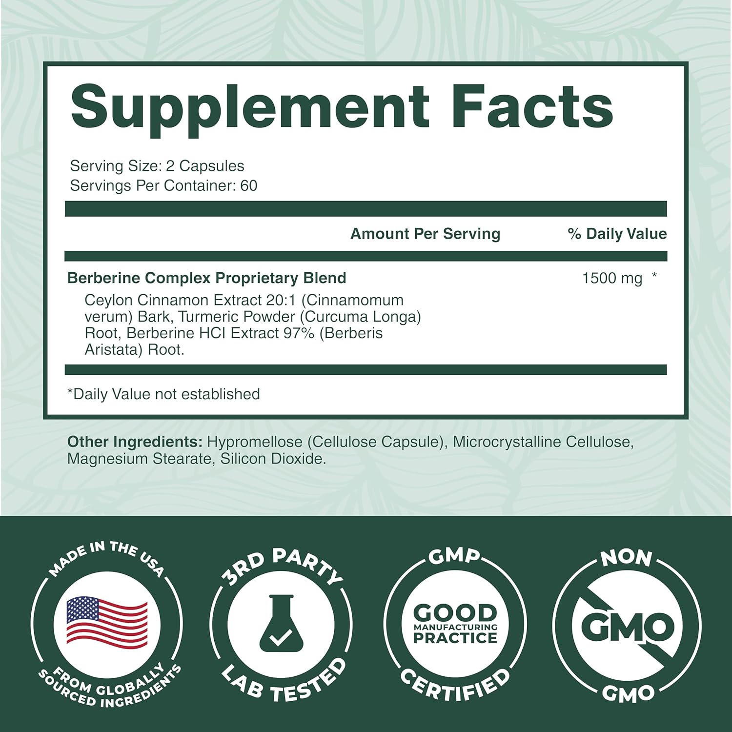 PurePremium Berberine with Ceylon Cinnamon Complex - 1500mg Berberine Supplement HCl, Cinnamon & Turmeric Supplement Supports Blood Sugar Levels Already Within Normal Range - 2 Month Supply, 120ct