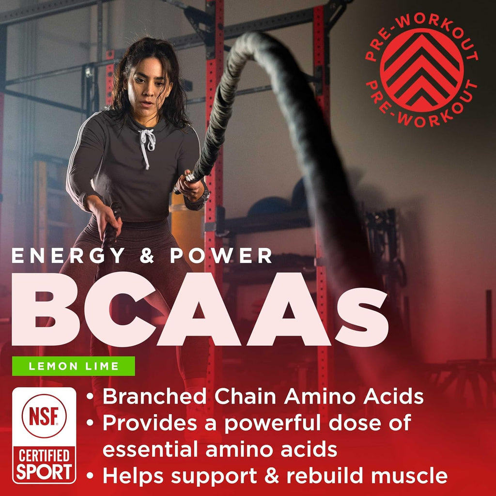 Gnarly Nutrition BCAA Powder, Lemon Lime – Pre-workout BCAAS Amino Acids – NSF Contents Certified – Supplement to Support and Rebuild Muscle – Lemon Lime with Caffeine, 10.58 oz