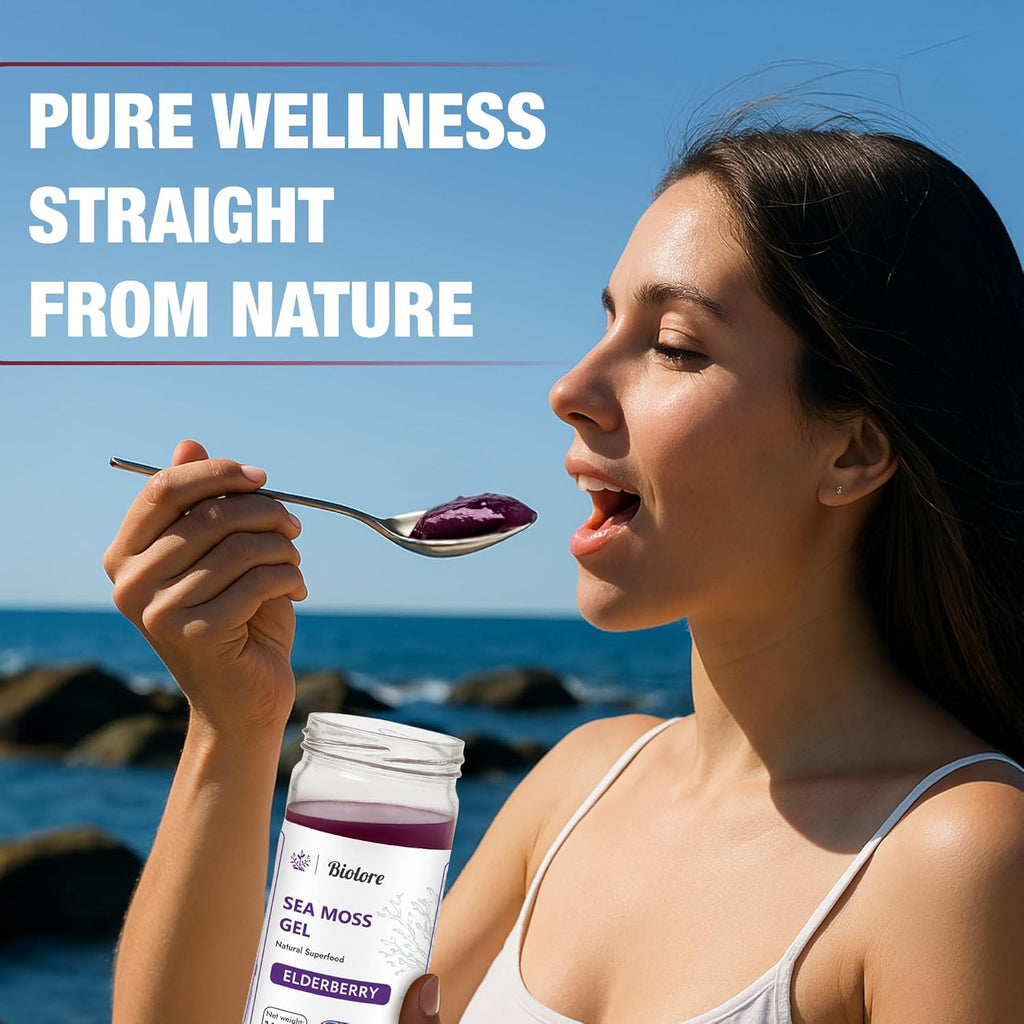 Biolore Sea Moss Gel - Elderberry 16oz, Wildcrafted Irish Seamoss with Essential Vitamins & Trace Minerals, Vegan Superfood Made in USA