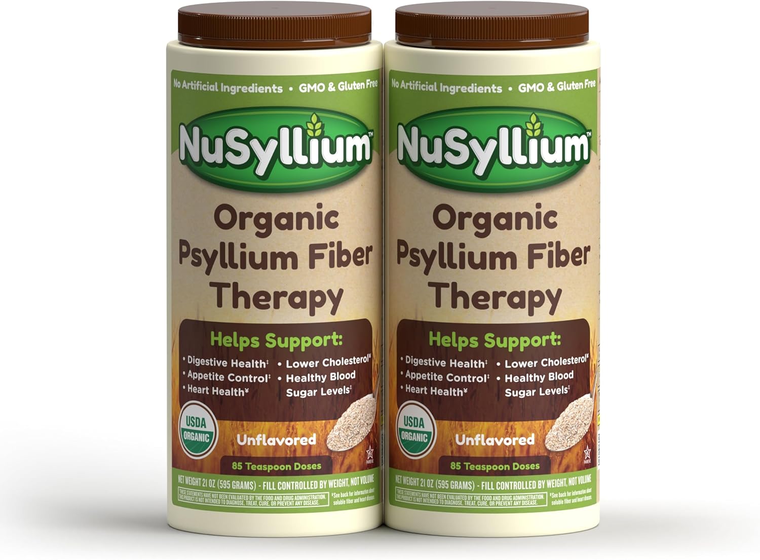 Psyllium Husk Powder, Organic, 21 Oz (Pack of 2) Dietary Fiber Supplement with Brown Sugar, Helps Promote Digestive Health* & Appetite Control* Non-GMO, Gluten Free, Unflavored, 85 Servings
