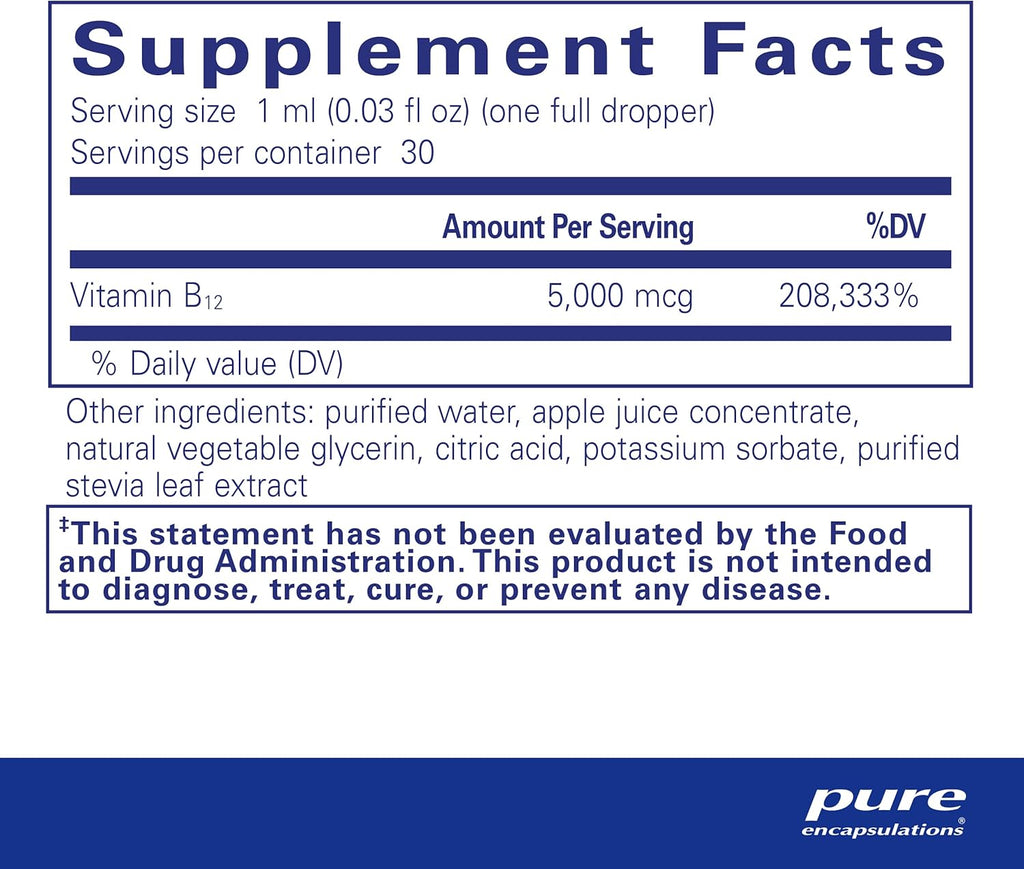 Pure Encapsulations B12 5,000 Liquid - Vitamin B12 Methylcobalamin Supplement to Support Energy, Nerve Health, Cognitive Function & Blood Cells* - Liquid Drops - 1 Fl Oz