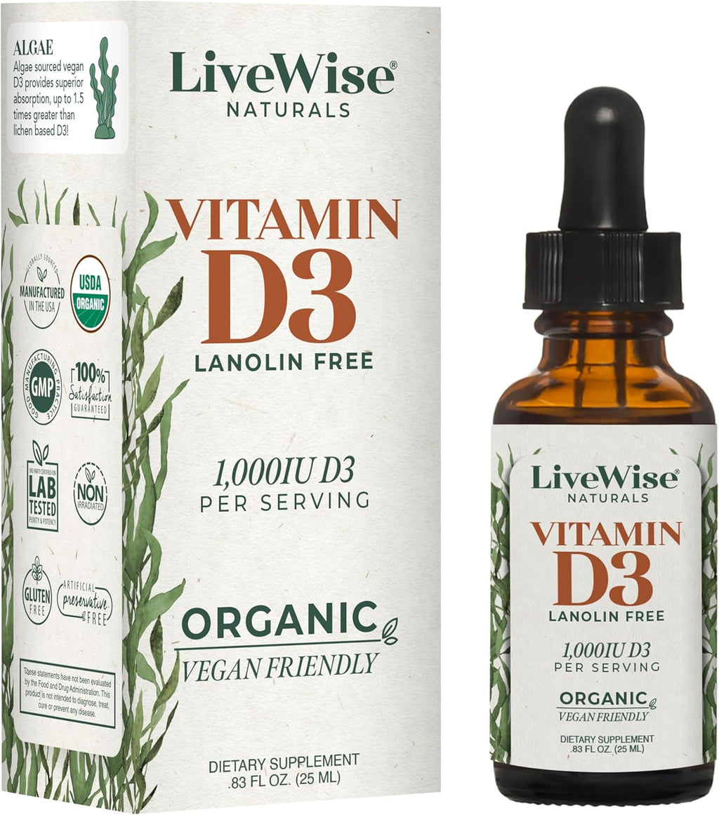 Vitamin D3 Liquid Drops - Organic MCT Oil Formula for Adults - Easy Absorption D3 Supplement for Immune Support & Bone Health 1000 IU