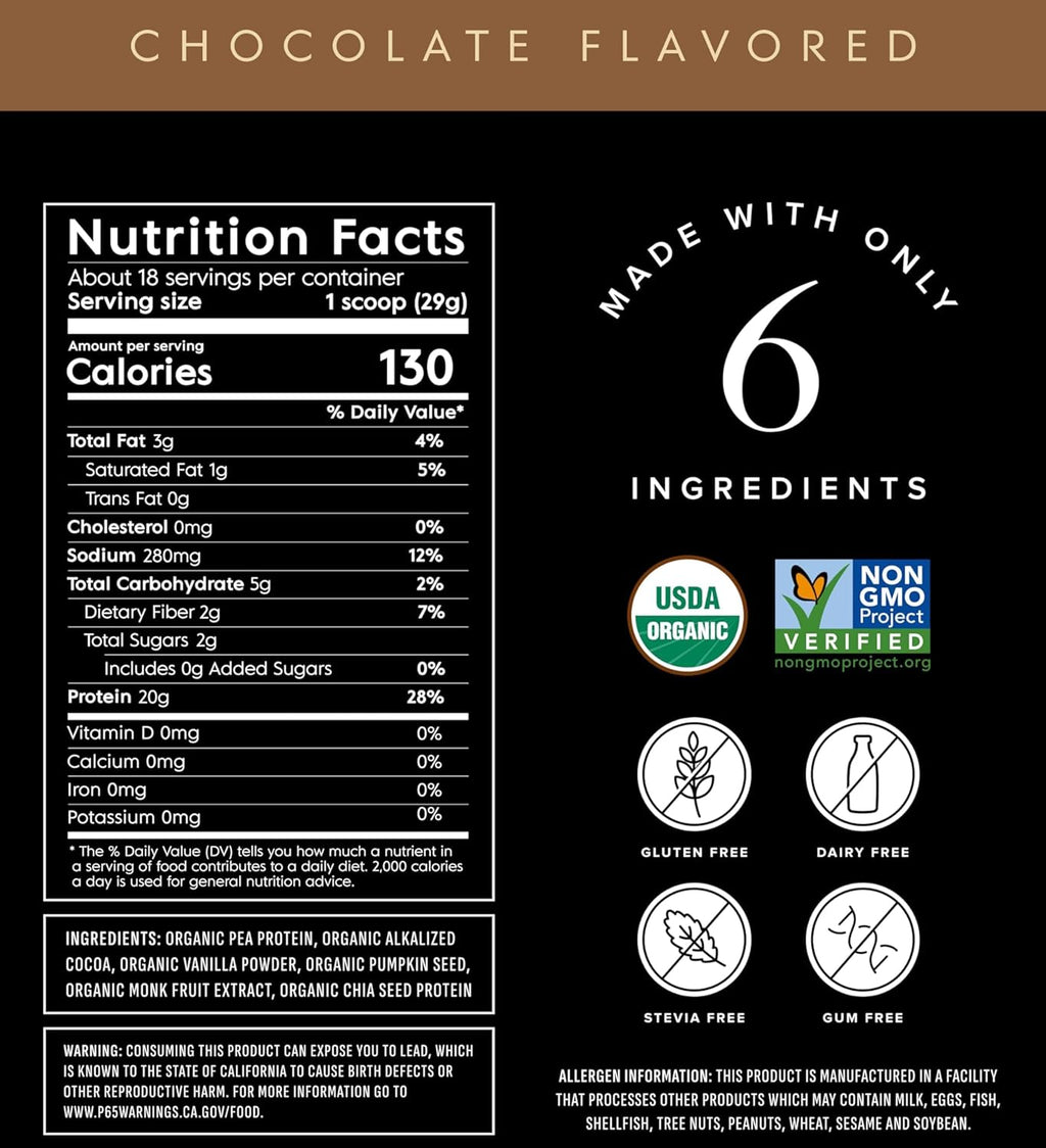 Truvani Vegan Pea Protein Powder | Chocolate | 20g Organic Plant Based Protein | 18 Servings | Keto | Gluten & Dairy Free | Low Carb | No Added Sugar