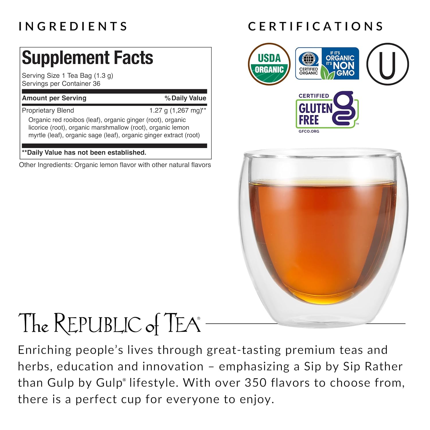 The Republic of Tea — Organic Get Throat Aid Herb Tea, 36 Tea Bags Refill, Naturally Caffeine Free Be Well Tea