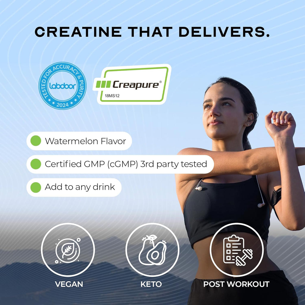 Muscle Feast Creapure Creatine Monohydrate Powder, Vegan Keto Friendly Gluten-Free Easy to Mix, Muscle Recovery Supplement, Creatine for Muscle Growth, Flavored Creatine, Natural Watermelon, 300g
