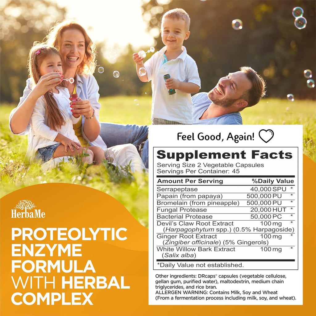 Proteolytic Enzymes Supplement with Serrapeptase - Devils Claw, 90 Capsules, Promotes Joints Relief, Muscle and Tissue Health with Lasting Mobility, Athletes Post Workout Recovery Support
