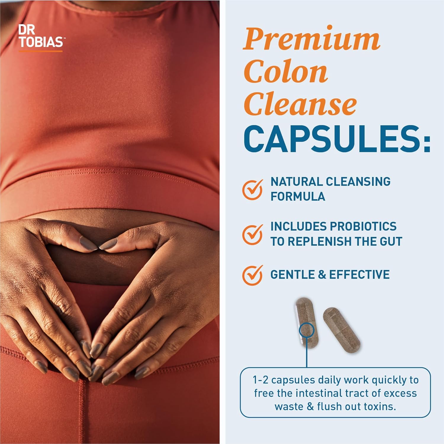 Dr. Tobias Colon 14 Day Cleanse, Advanced Gut Cleanse Detox for Women & Men with Cascara Sagrada, Psyllium Husk, Senna Leaf & Probiotics, Non-GMO Colon Cleanse, 24 Capsules, 1-2 Daily