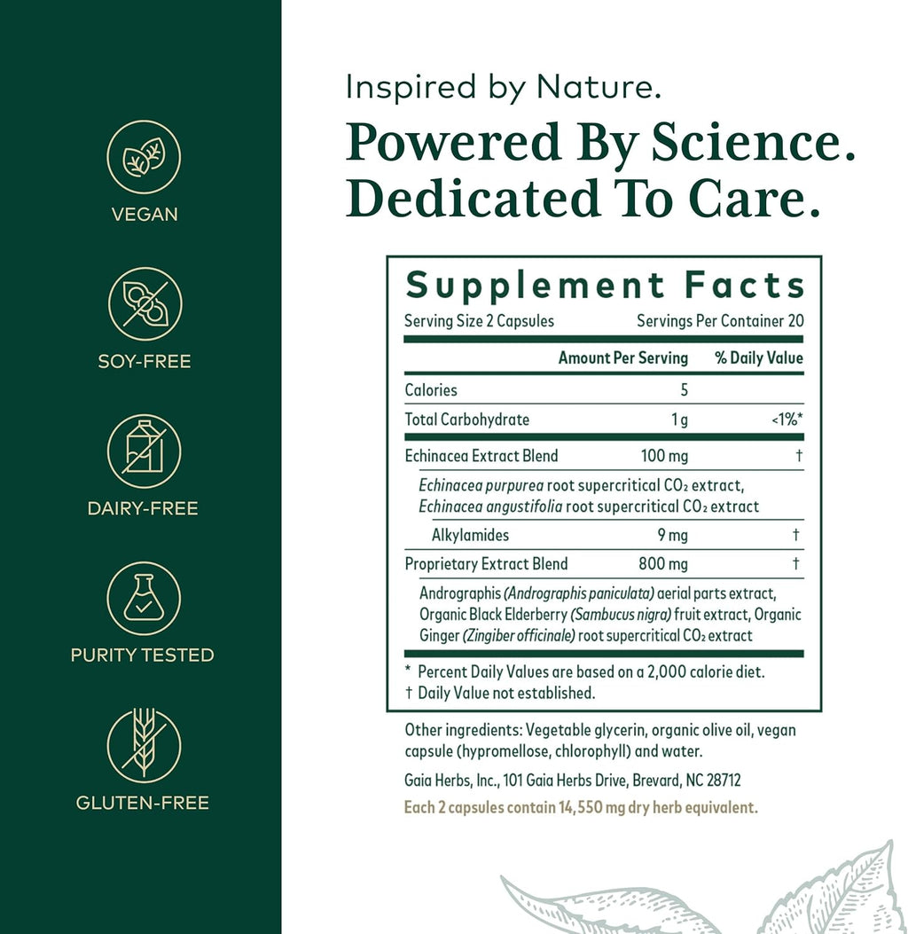 Gaia Herbs Pro Immune Activator - Immune Support Supplement - Features Echinacea, Ginger Root, Elderberry & Andrographis - Vegan, Dairy-Free & Gluten-Free - 40 Liquid Phyto-Caps (20 Servings)